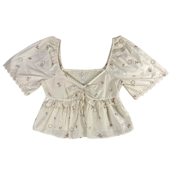 American Eagle Flutter Sleeve Eyelet Babydoll Peasant Blouse, Size Small - Picture 3 of 12